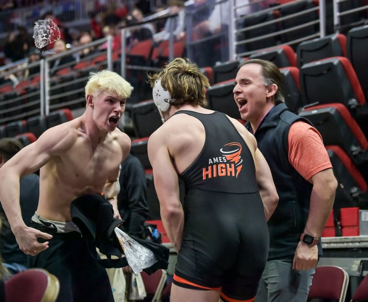 Jackson Winkey (left) and Cole Martin (right) are two of the key seniors leaving the program at the end of this year, the two are pictured celebrating Martin's semi-final appearance with Coach Andy Fecht (far right).